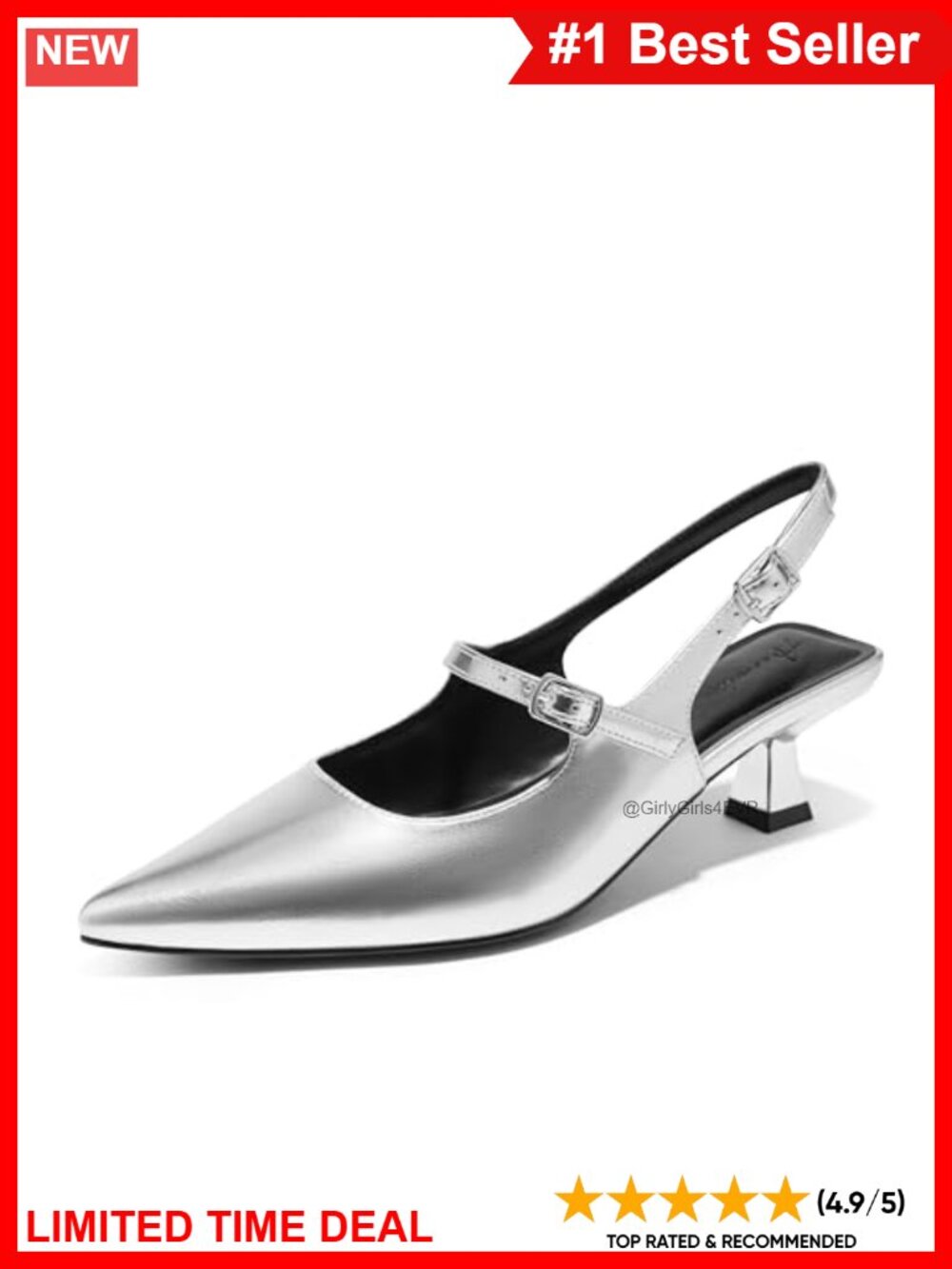 Kitten Heels Slingback Pointed Toe Mary Jane Buckle Dress Pumps 2 Inch